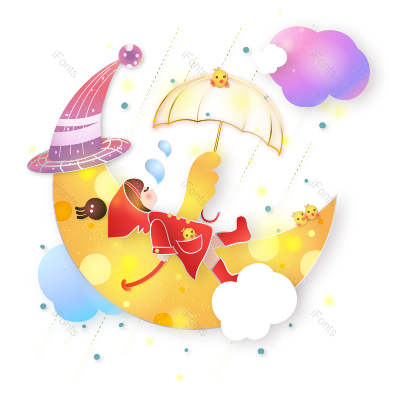 雨水图片,矢量素材元素,女孩PNG,月亮免抠素材